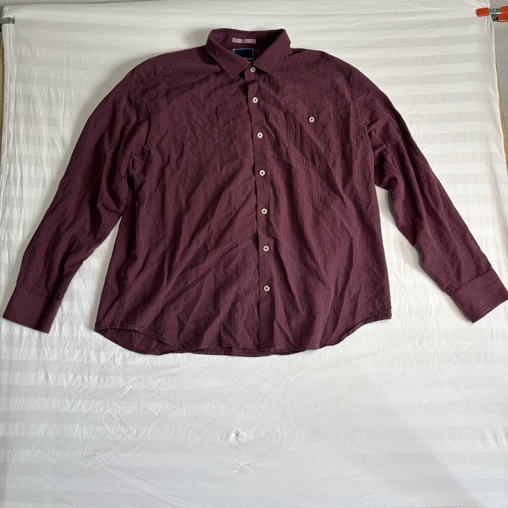 Tommy Bahama Mens XXL Burgundy Silk Blend Button Front Dress Shirt 78% Silk